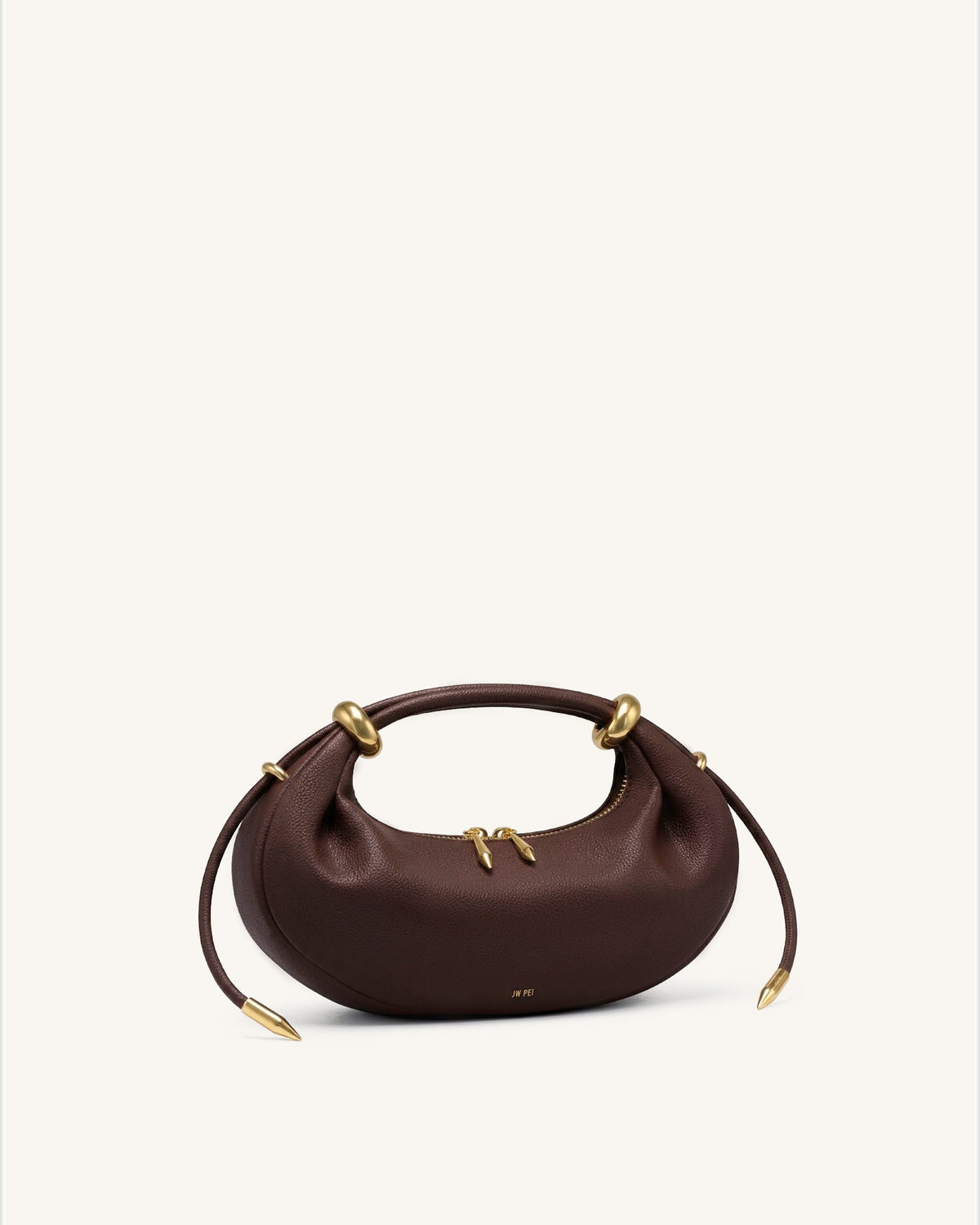 Ellie Metal Ring Embellished Crescent Top Handle Bag - Dark Brown | JW PEI