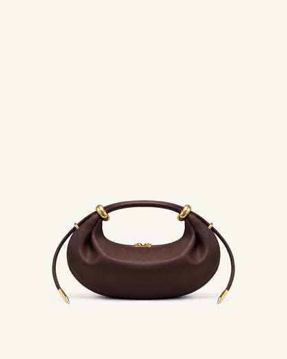 Ellie Metal Ring Embellished Crescent Top Handle Bag - Dark Brown | JW PEI