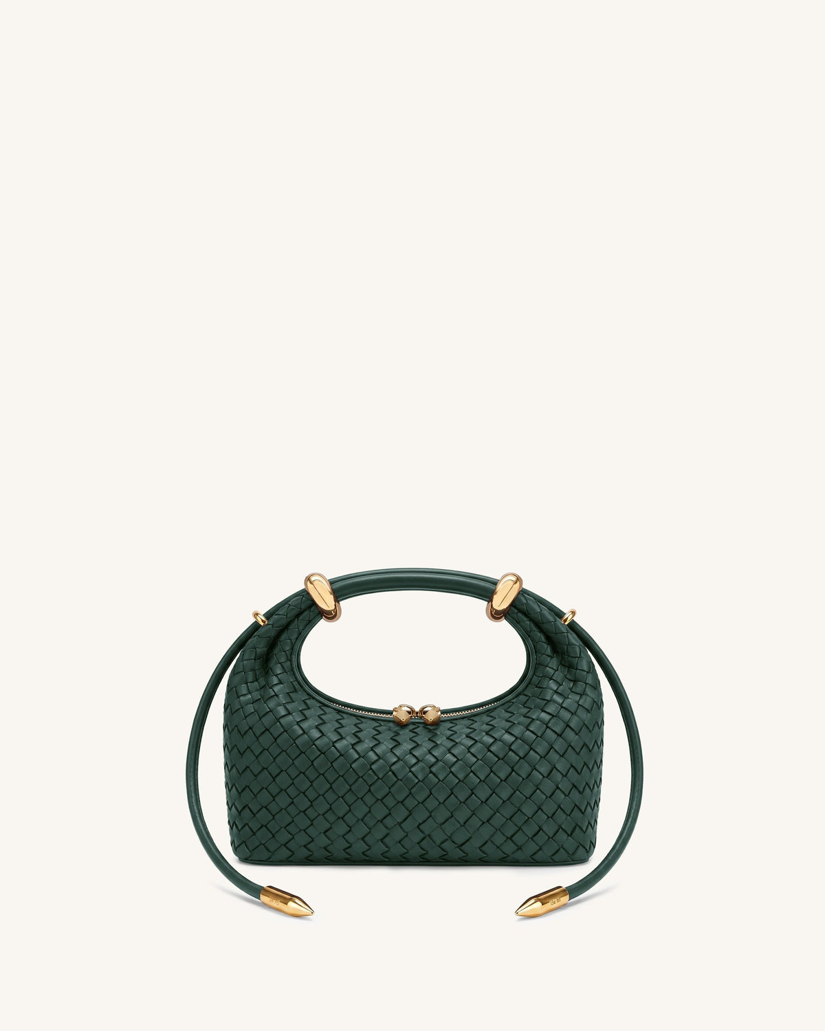 Ellie Woven Metal Ring Embellished Top Handle Bag - Dark Green | JW PEI