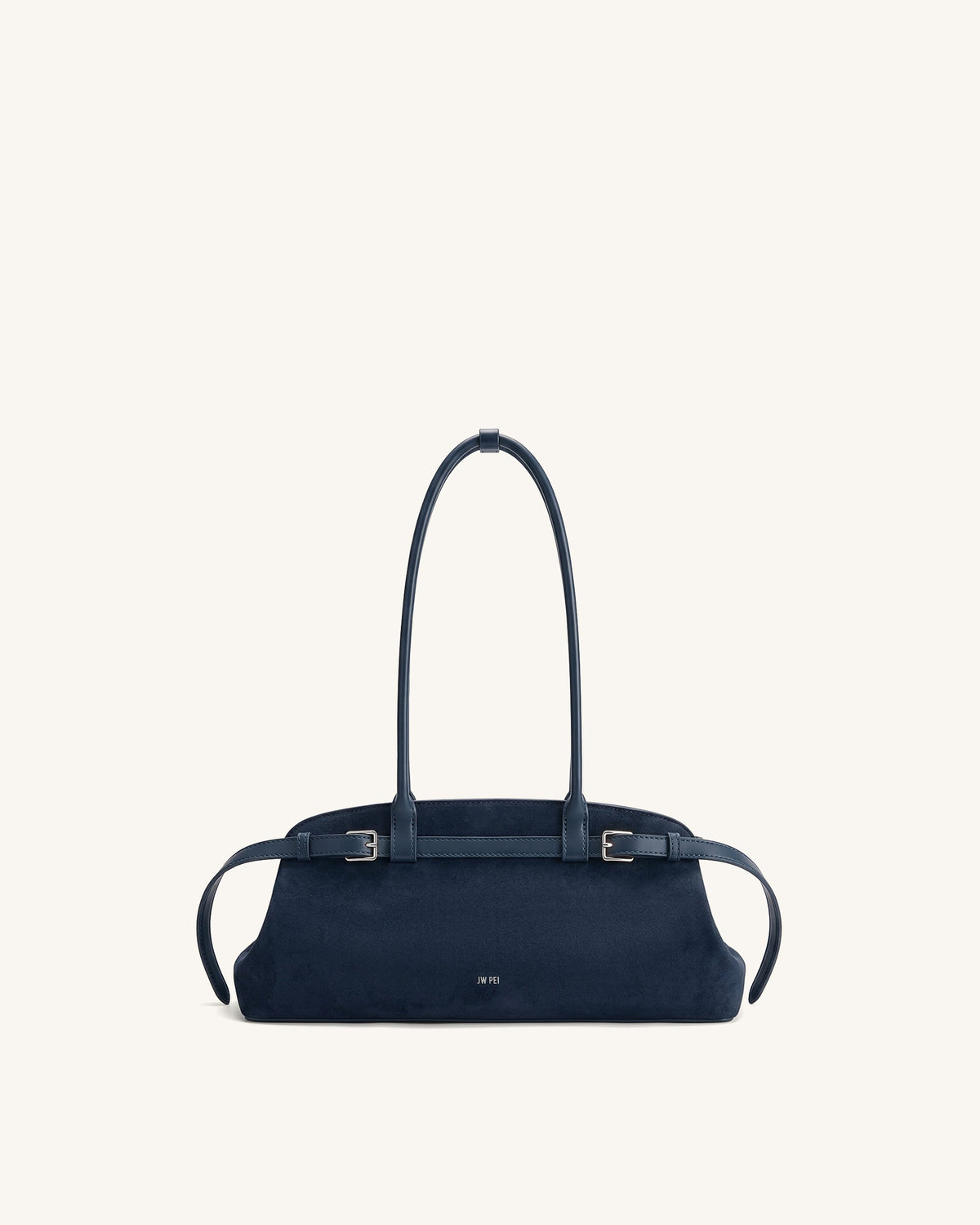Arden Faux Suede Belt Detail East-West Shoulder Bag - Navy Blue | JW PEI