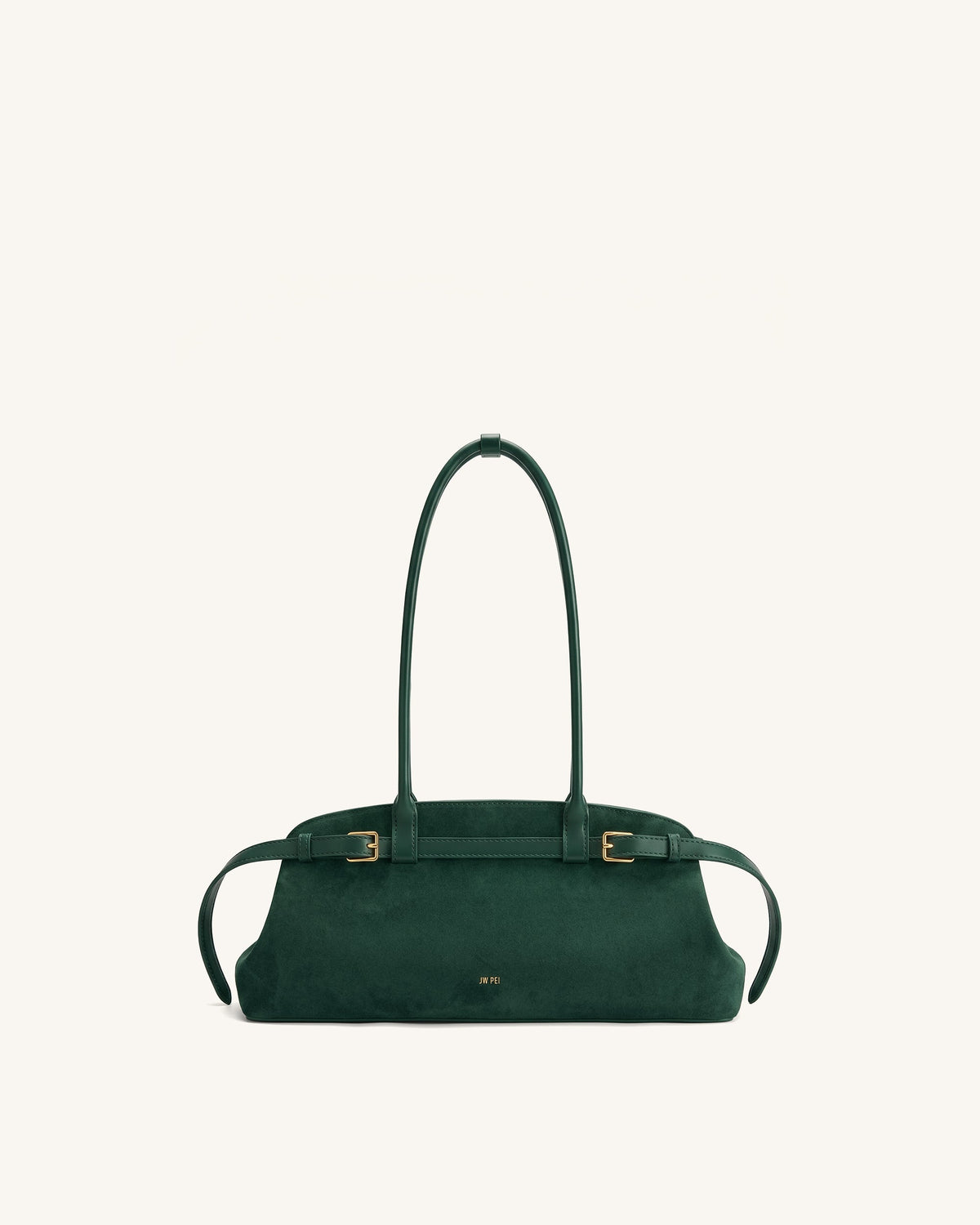Arden Faux Suede Belt Detail East-West Shoulder Bag - Dark Green | JW PEI