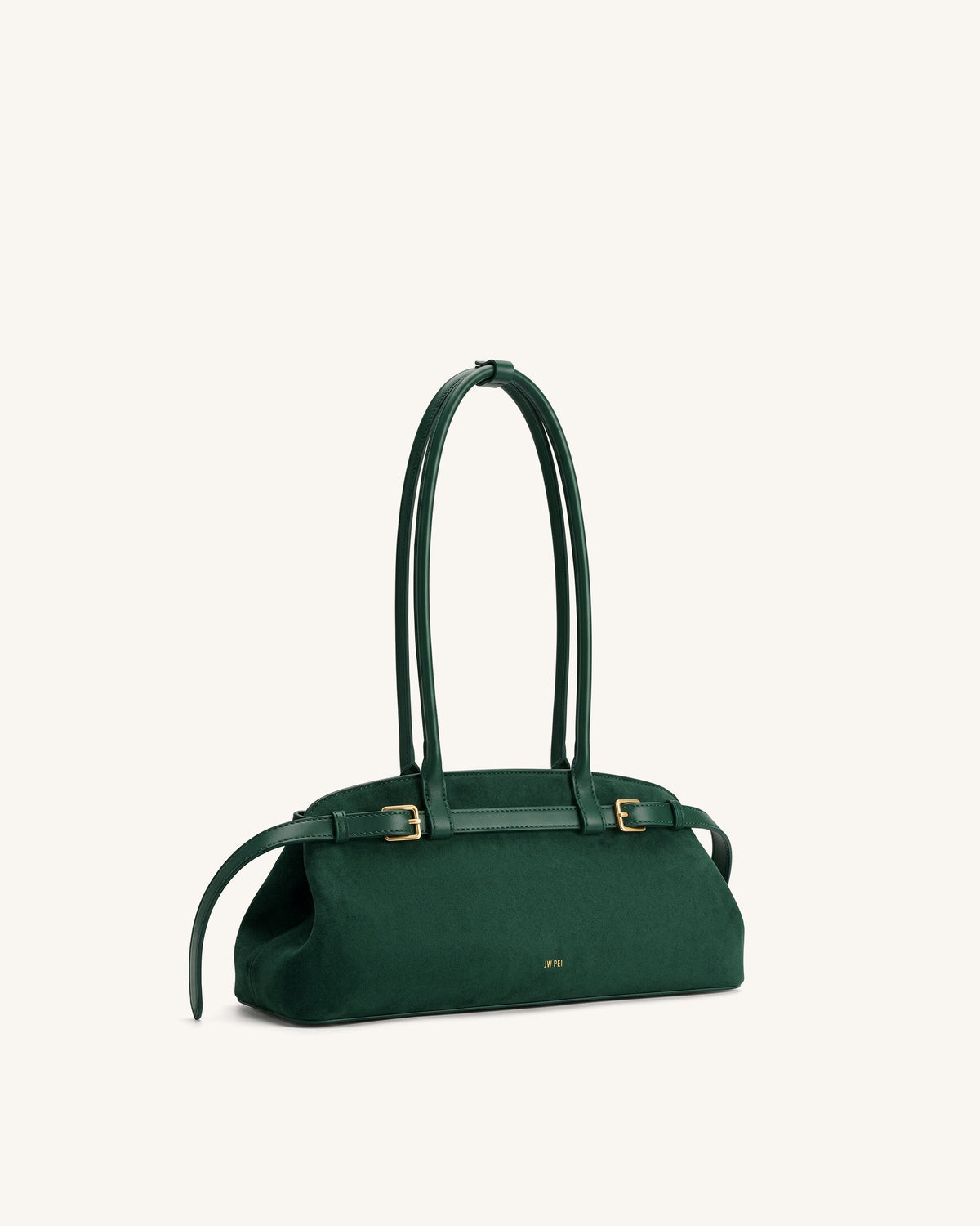 Arden Faux Suede Belt Detail East-West Shoulder Bag - Dark Green | JW PEI