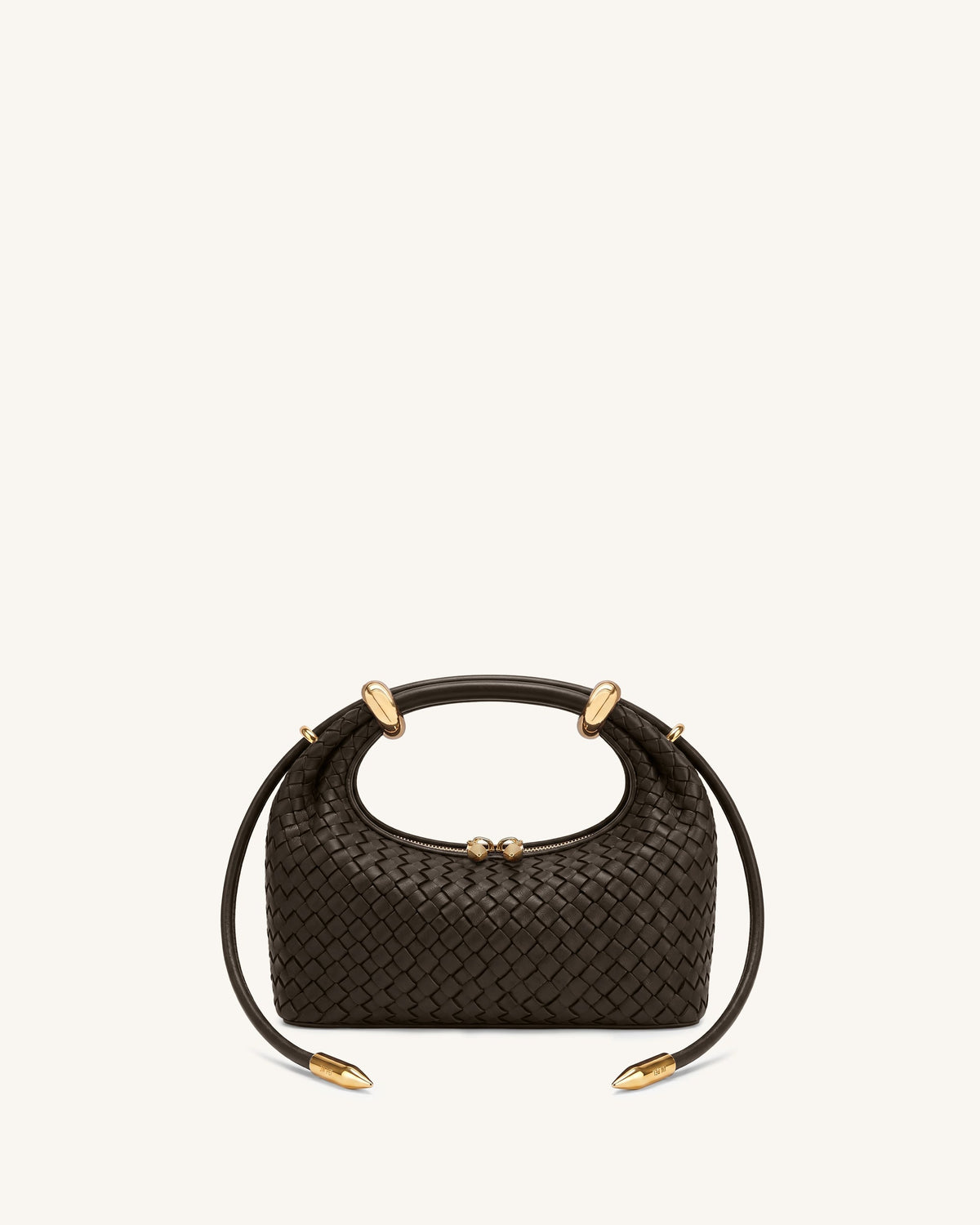 Ellie Woven Metal Ring Embellished Top Handle Bag - Dark Brown | JW PEI