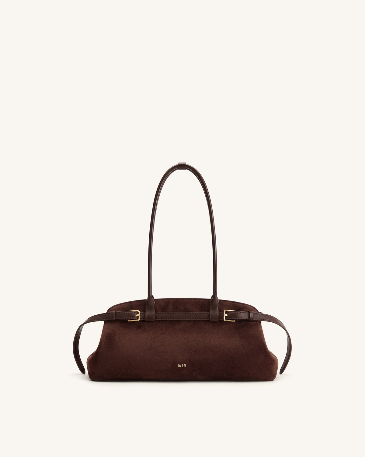 Arden Faux Suede Belt Detail East-West Shoulder Bag - Coffee Brown | JW PEI