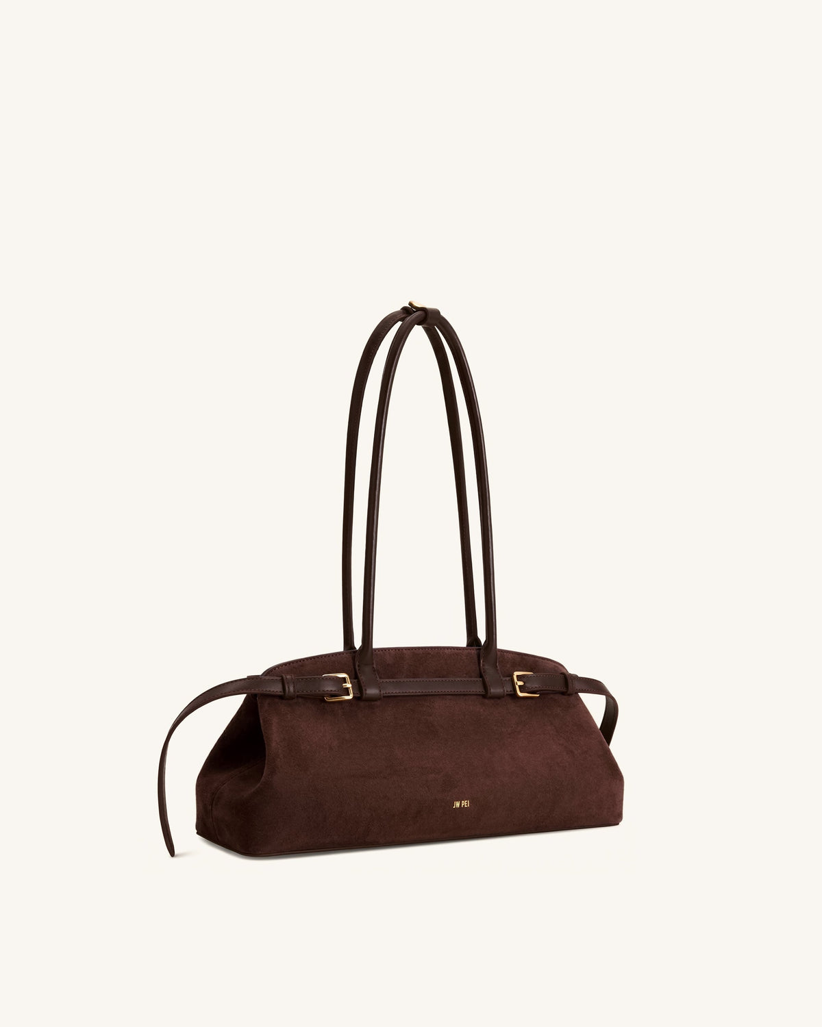 Arden Faux Suede Belt Detail East-West Shoulder Bag - Coffee Brown | JW PEI