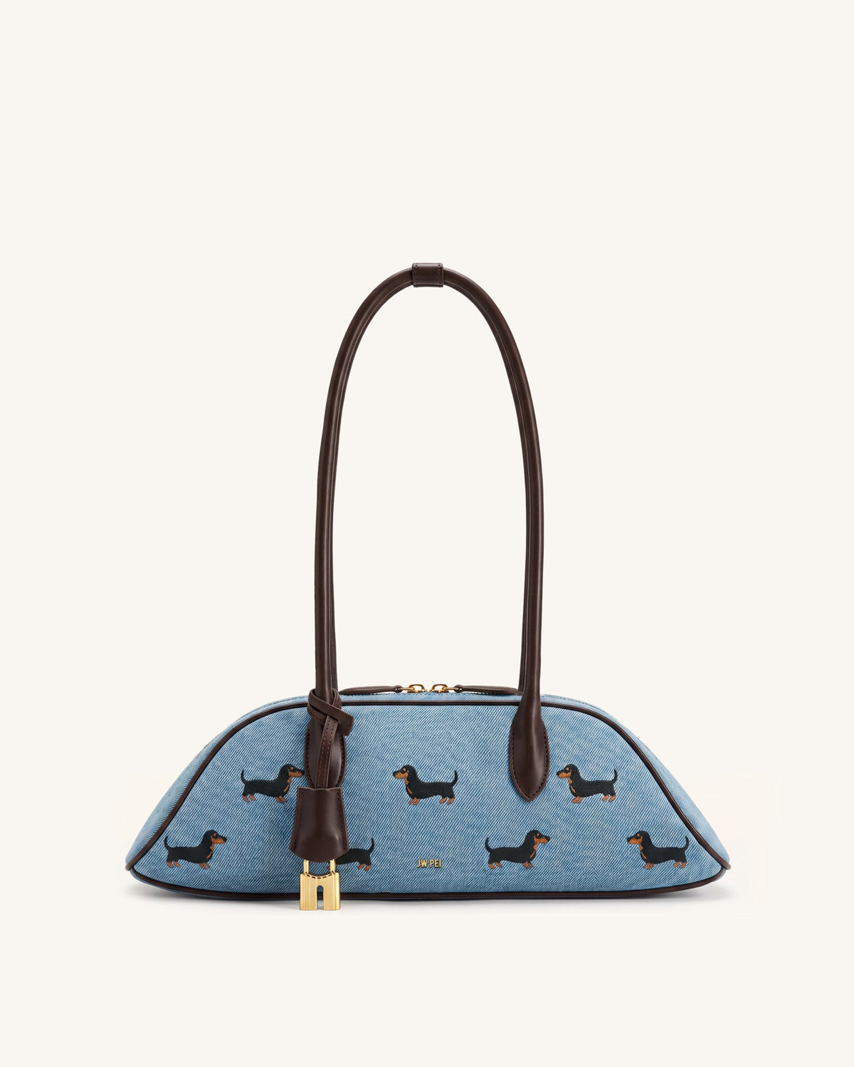 Zora Puppy Embroidery Pattern Shoulder Bag - Blue Denim | JW PEI