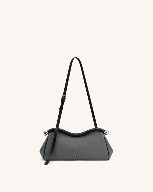 Naomi Curved Shoulder Bag - Black Grey Canvas | JW PEI