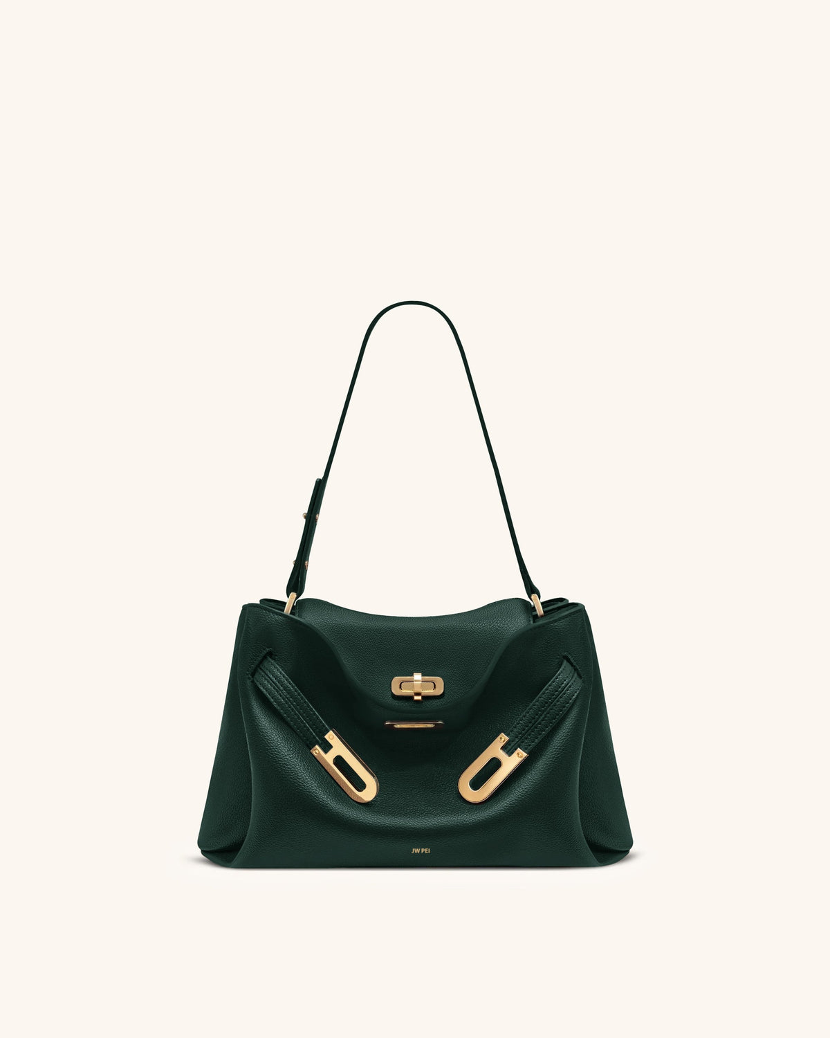 Rhea Pebbled Double Buckle Shoulder Bag - Dark Green | JW PEI