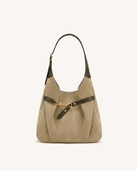 Alina Faux Suede Hobo Bag - Brownish Green | JW PEI