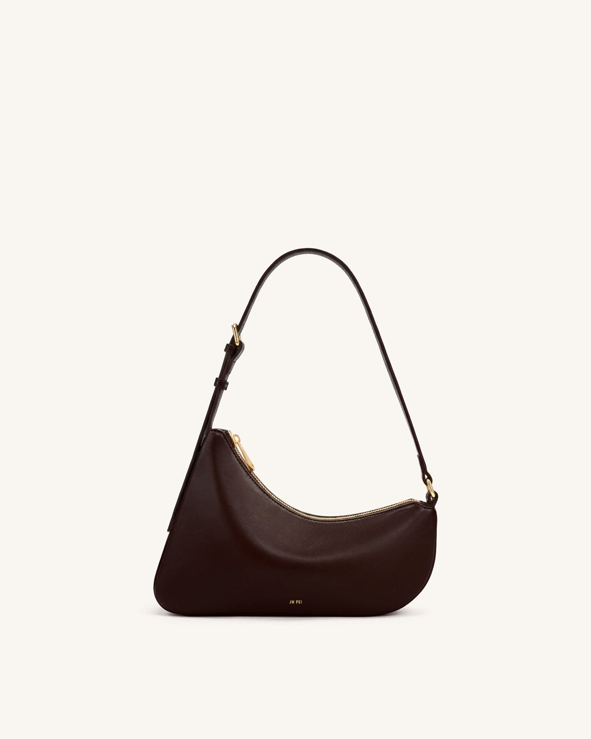 Harlee Curved Zip Shoulder Bag - Dark Brown | JW PEI