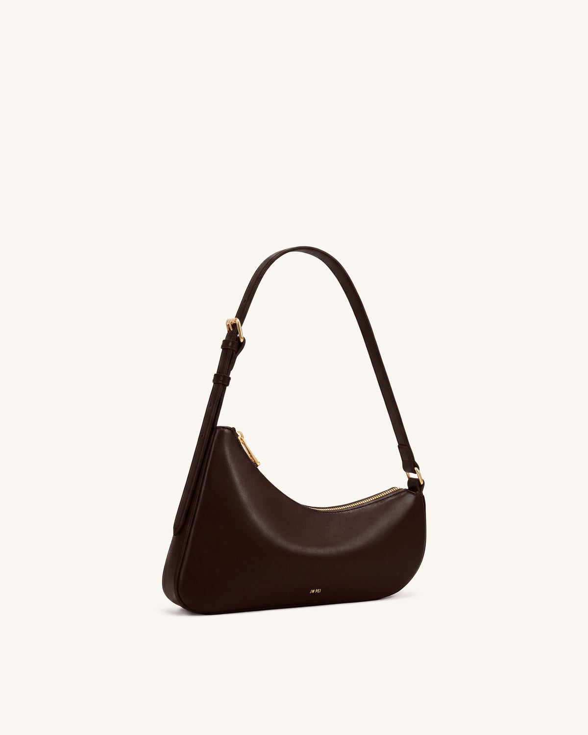 Harlee Curved Zip Shoulder Bag - Dark Brown | JW PEI