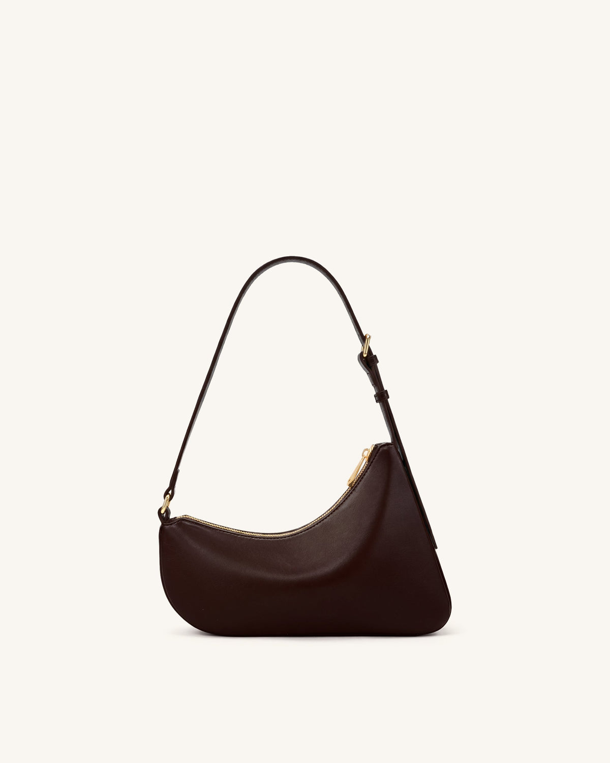 Harlee Curved Zip Shoulder Bag - Dark Brown | JW PEI