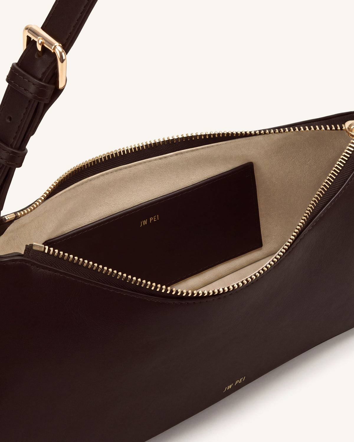 Harlee Curved Zip Shoulder Bag - Dark Brown | JW PEI