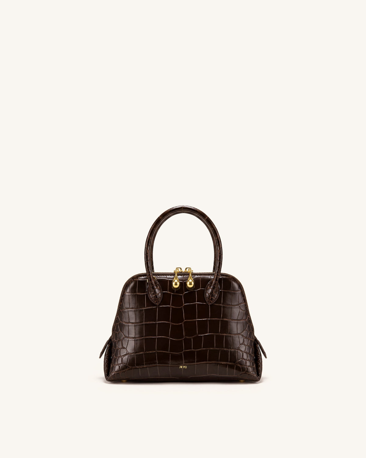 Nerina Structured Top Handle Bag - Dark Brown Croc | JW PEI