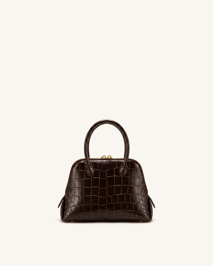 Nerina Structured Top Handle Bag - Dark Brown Croc | JW PEI