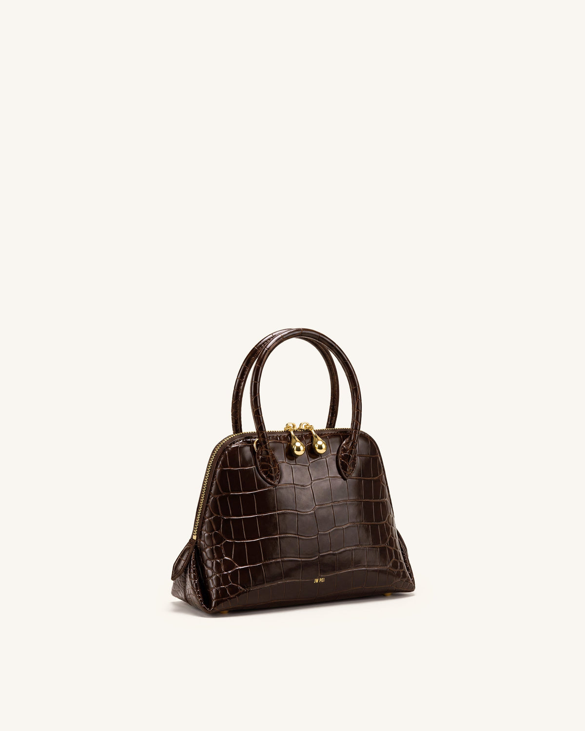 Nerina Structured Top Handle Bag - Dark Brown Croc | JW PEI