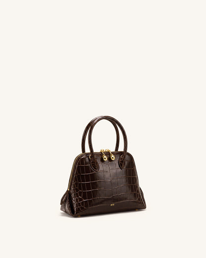 Nerina Structured Top Handle Bag - Dark Brown Croc | JW PEI