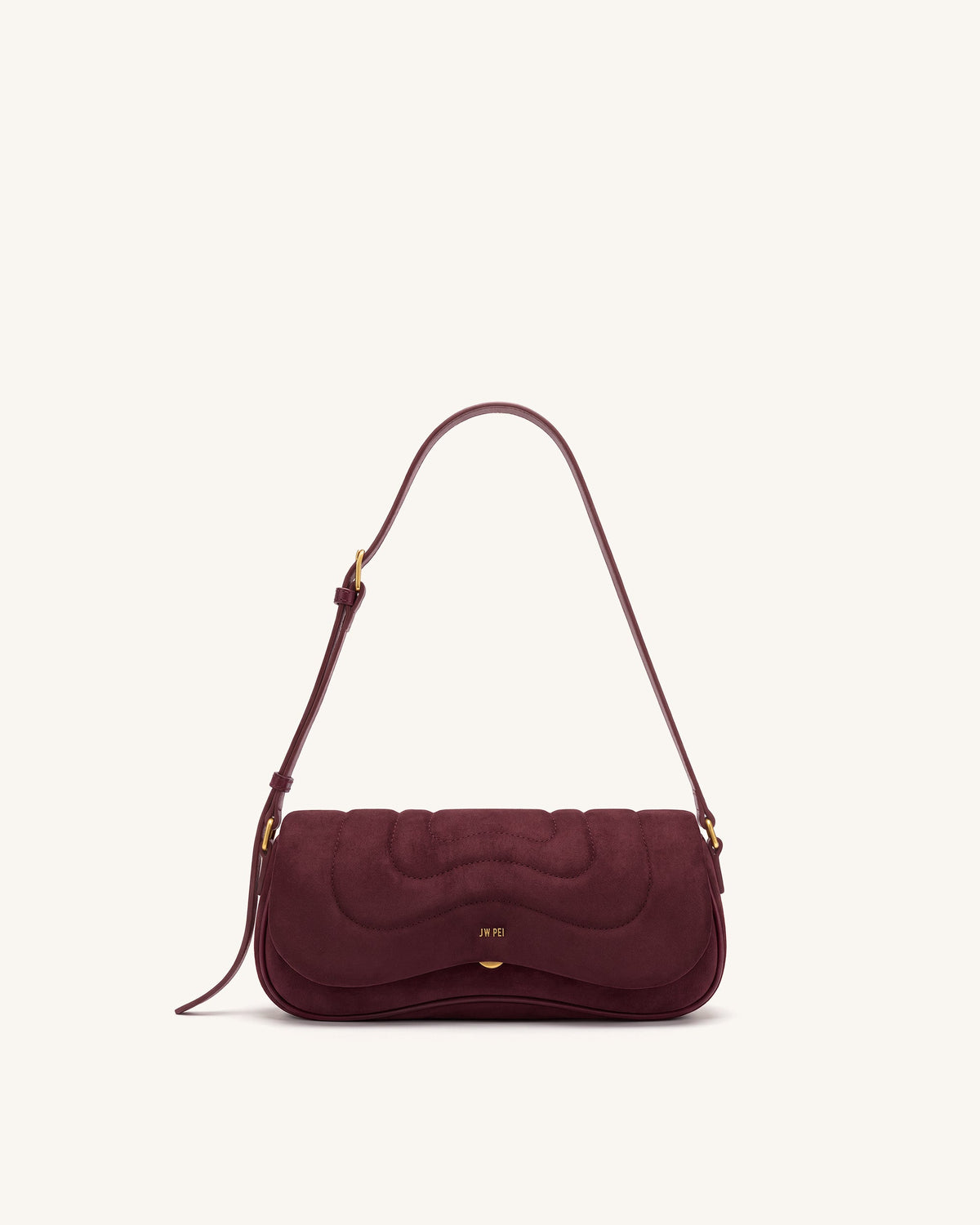 Tina Curved Quilted Faux Suede Shoulder Bag - Deep Burgundy | JW PEI