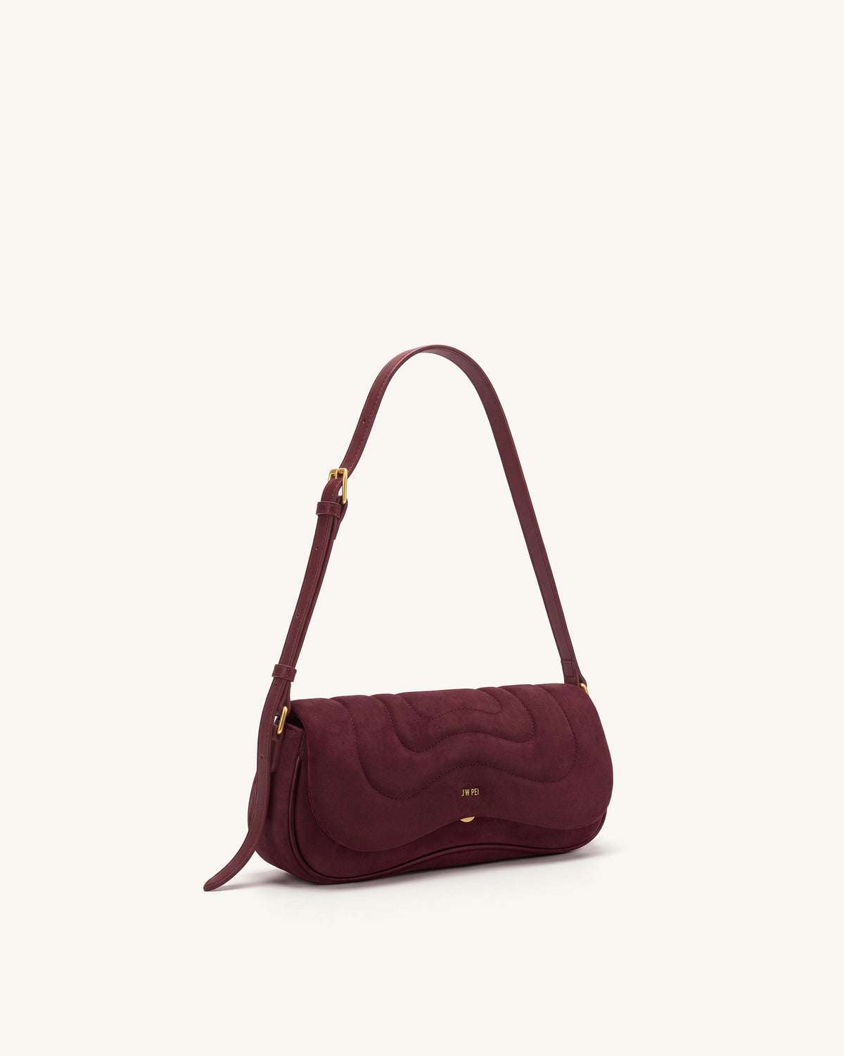 Tina Curved Quilted Faux Suede Shoulder Bag - Deep Burgundy | JW PEI