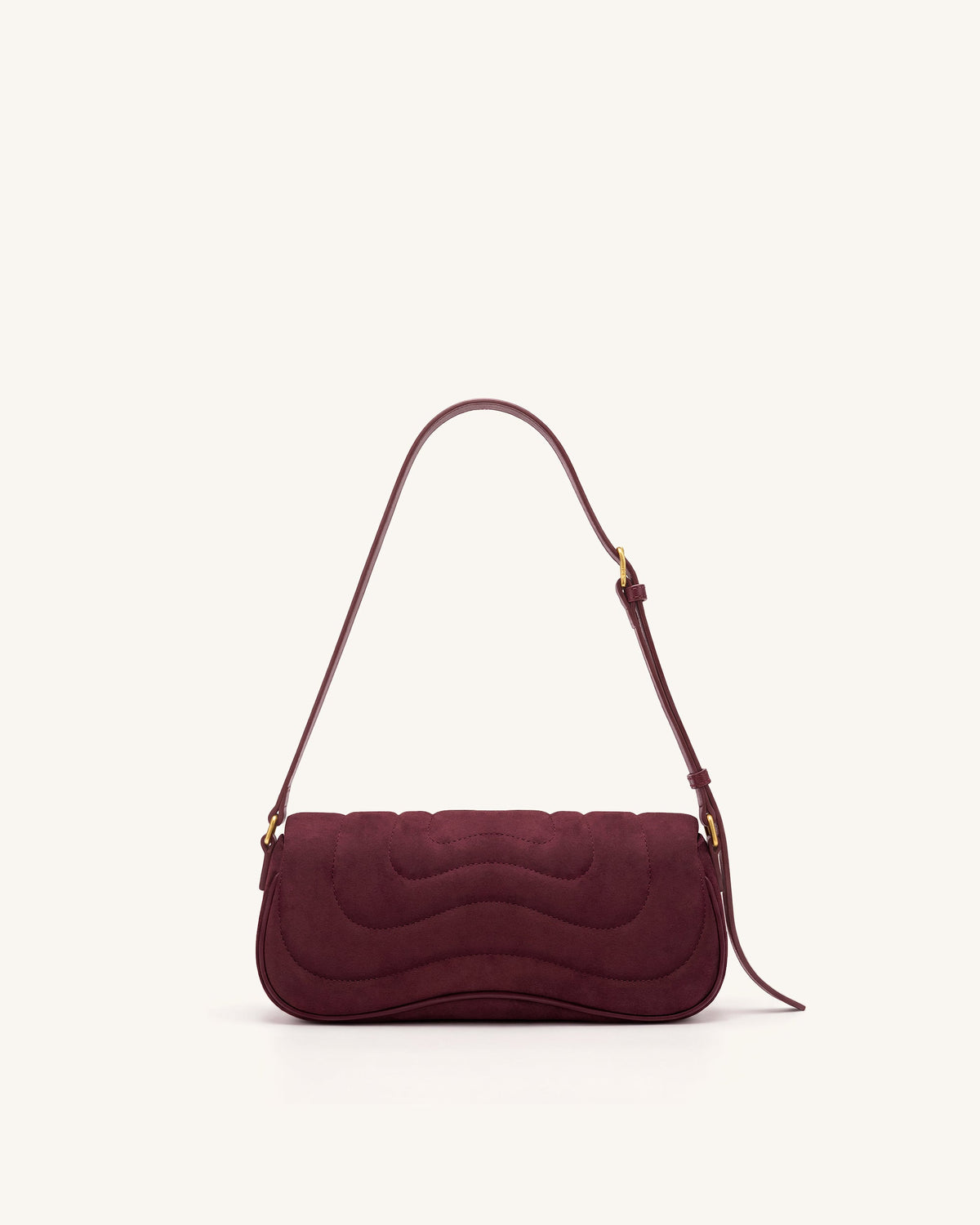 Tina Curved Quilted Faux Suede Shoulder Bag - Deep Burgundy | JW PEI