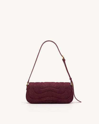 Tina Curved Quilted Faux Suede Shoulder Bag - Deep Burgundy | JW PEI