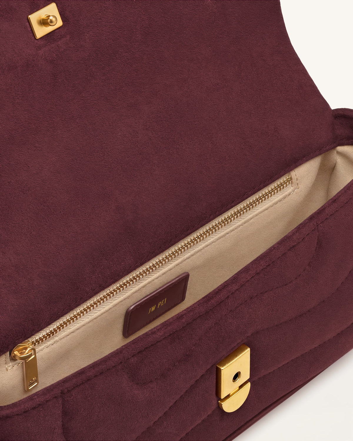 Tina Curved Quilted Faux Suede Shoulder Bag - Deep Burgundy | JW PEI