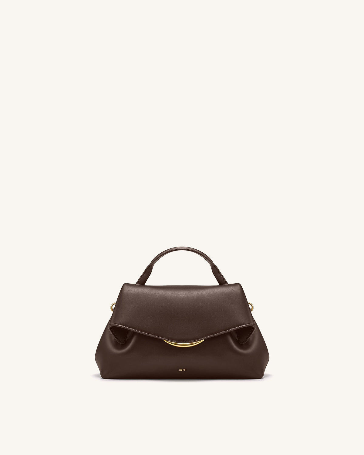 Nerissa Curved Flap Top Handle Bag - Dark Brown | JW PEI