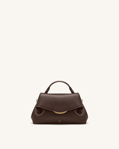Nerissa Curved Flap Top Handle Bag - Dark Brown | JW PEI