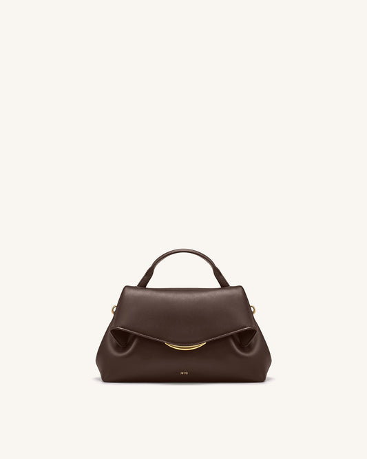 Nerissa Curved Flap Top Handle Bag - Dark Brown | JW PEI