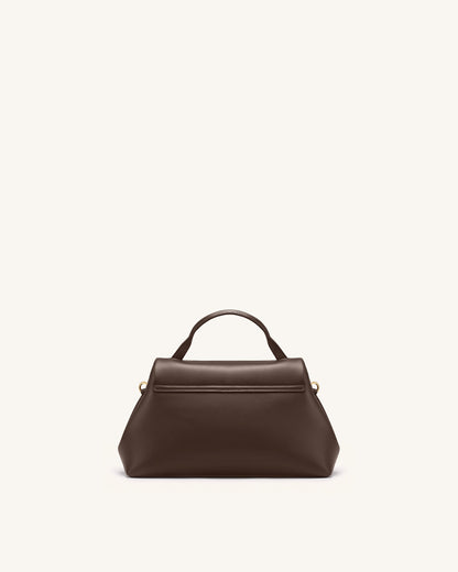 Nerissa Curved Flap Top Handle Bag - Dark Brown | JW PEI