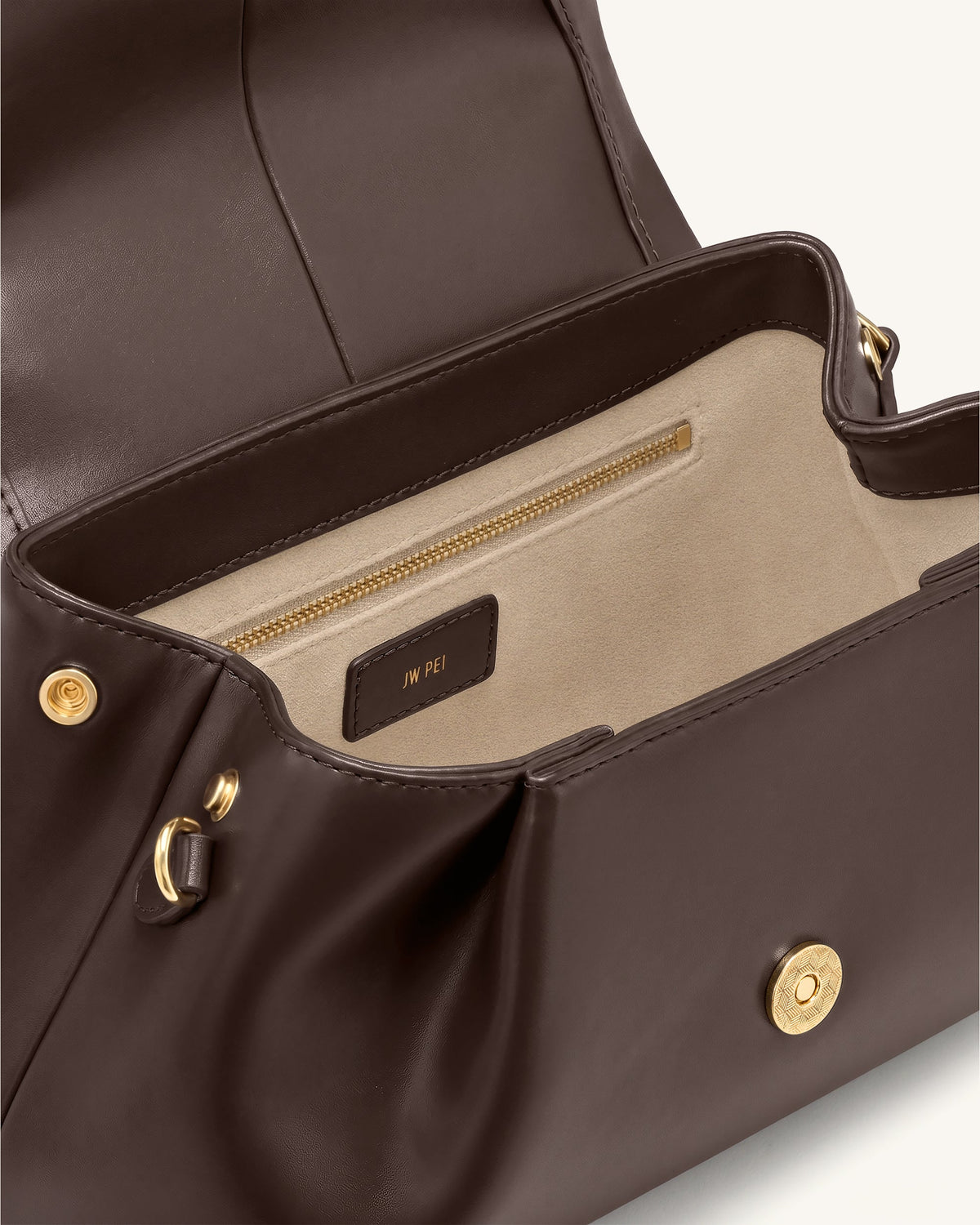 Nerissa Curved Flap Top Handle Bag - Dark Brown | JW PEI