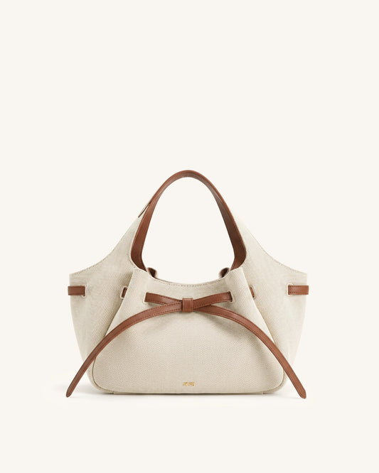 Mabel Soft Bow Tote Bag - Brown Canvas | JW PEI