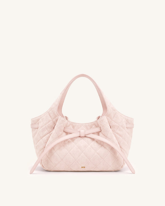 Mabel Faux Suede Quilted Soft Bow Tote Bag - Light Pink | JW PEI