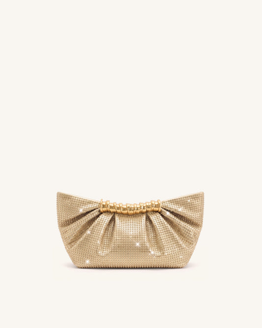 Leia Artificial Crystal Pleated Clutch - Gold | JW PEI