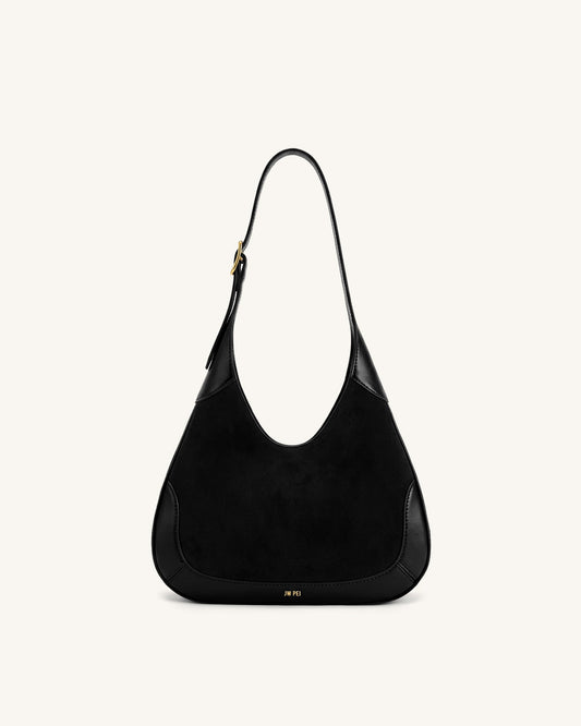 Willow Faux Suede Trim Hobo Bag - Black | JW PEI