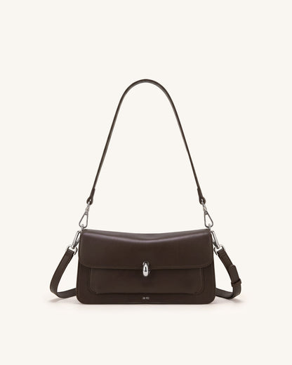 Amelie Front-Pocket Flap Shoulder Bag - Chocolate Brown | JW PEI
