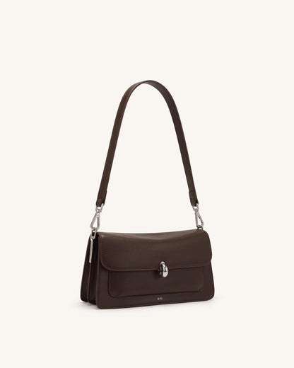 Amelie Front-Pocket Flap Shoulder Bag - Chocolate Brown | JW PEI