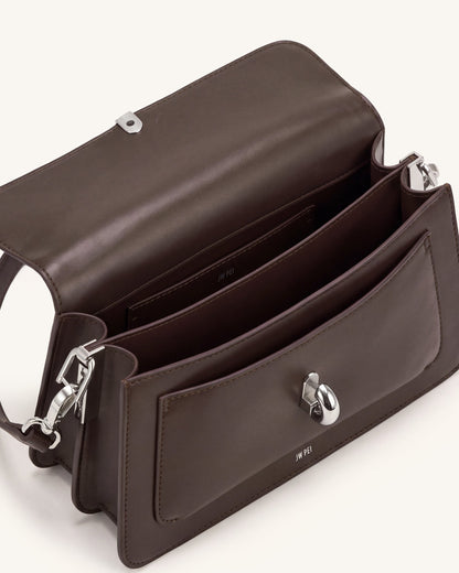 Amelie Front-Pocket Flap Shoulder Bag - Chocolate Brown | JW PEI