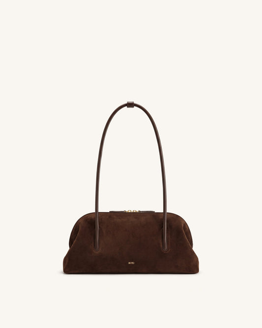 Aveline Faux Suede Shoulder Bag - Dark Brown | JW PEI