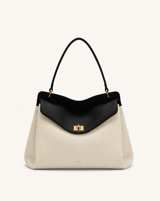 Lucia Turn-Lock Shoulder Bag - Black Canvas | JW PEI