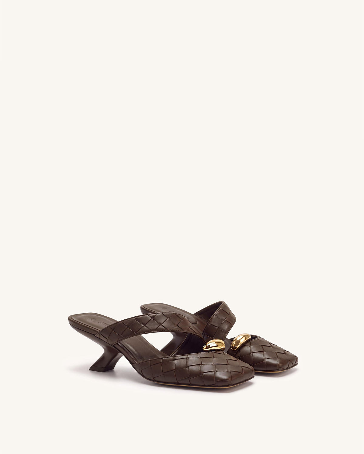 Noemi Woven Hardware Closed-Toe Mules - Dark Brown | JW PEI