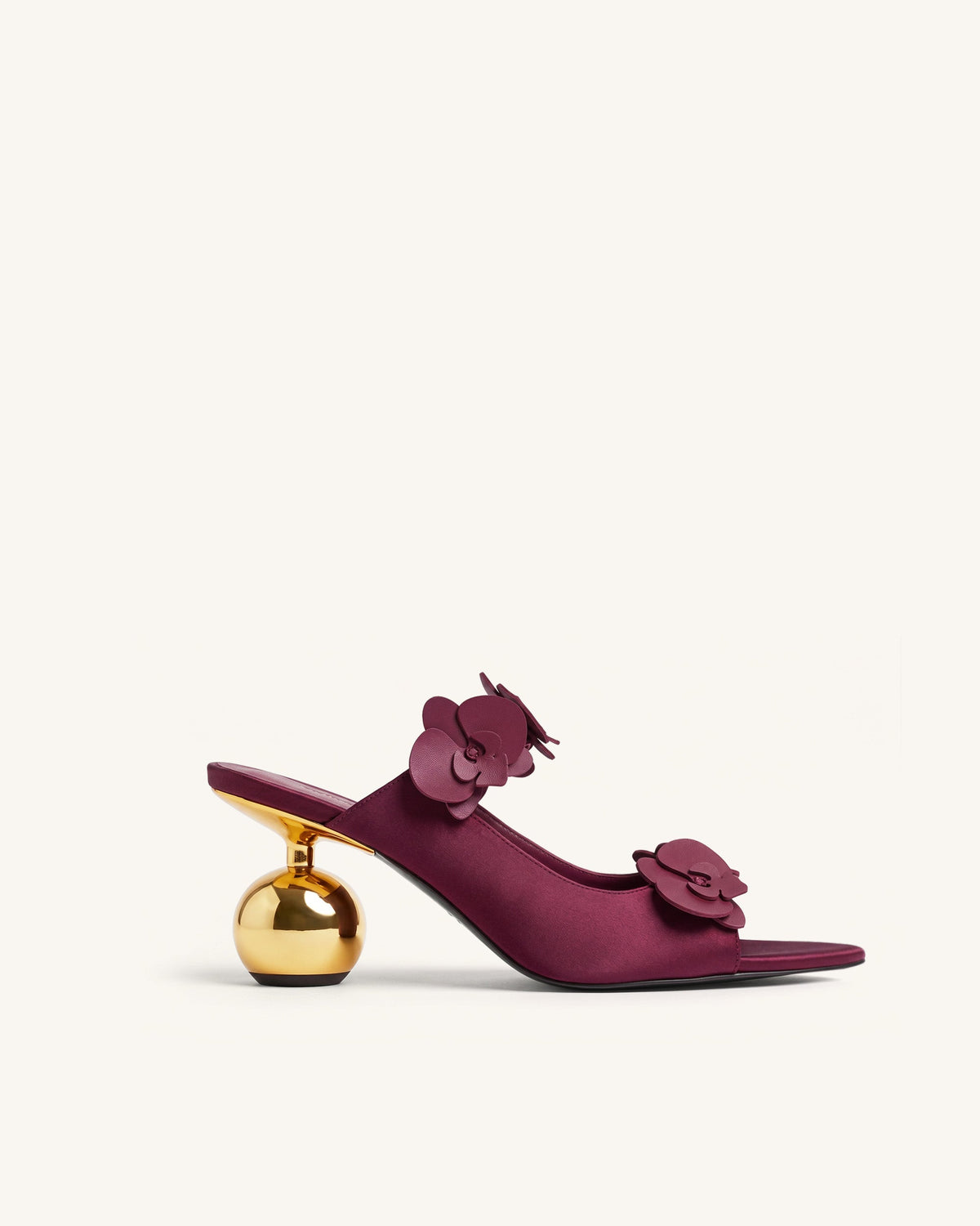 Rosalie Orchid Appliqué Sphere Heel Mules - Burgundy | JW PEI