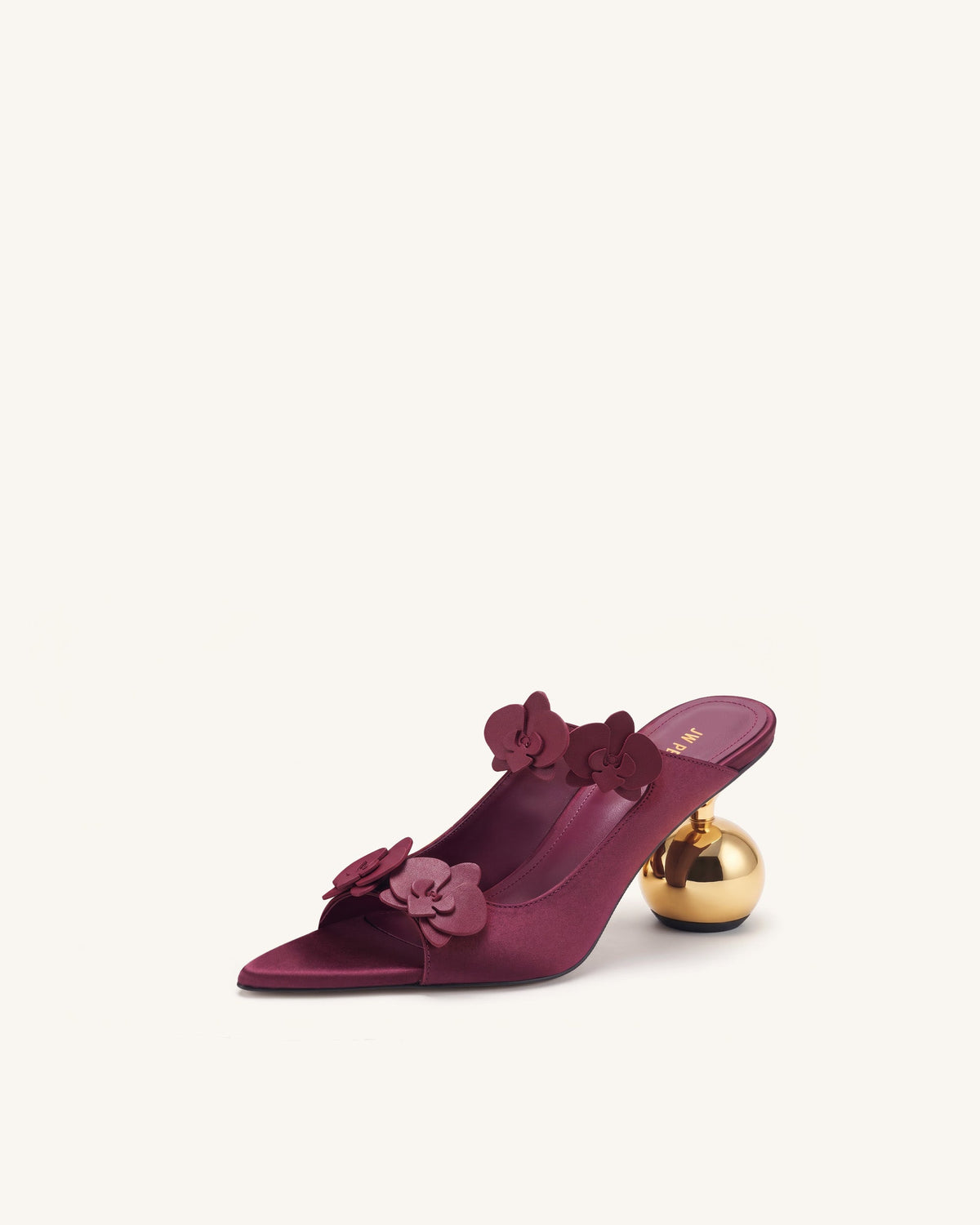 Rosalie Orchid Appliqué Sphere Heel Mules - Burgundy | JW PEI