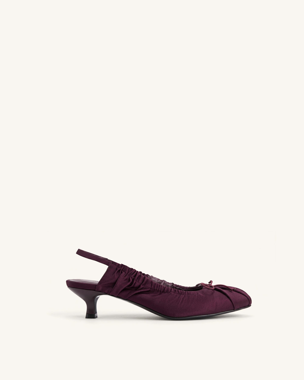 Solenne Satin Bow Ruched Slingback Pumps - Burgundy | JW PEI