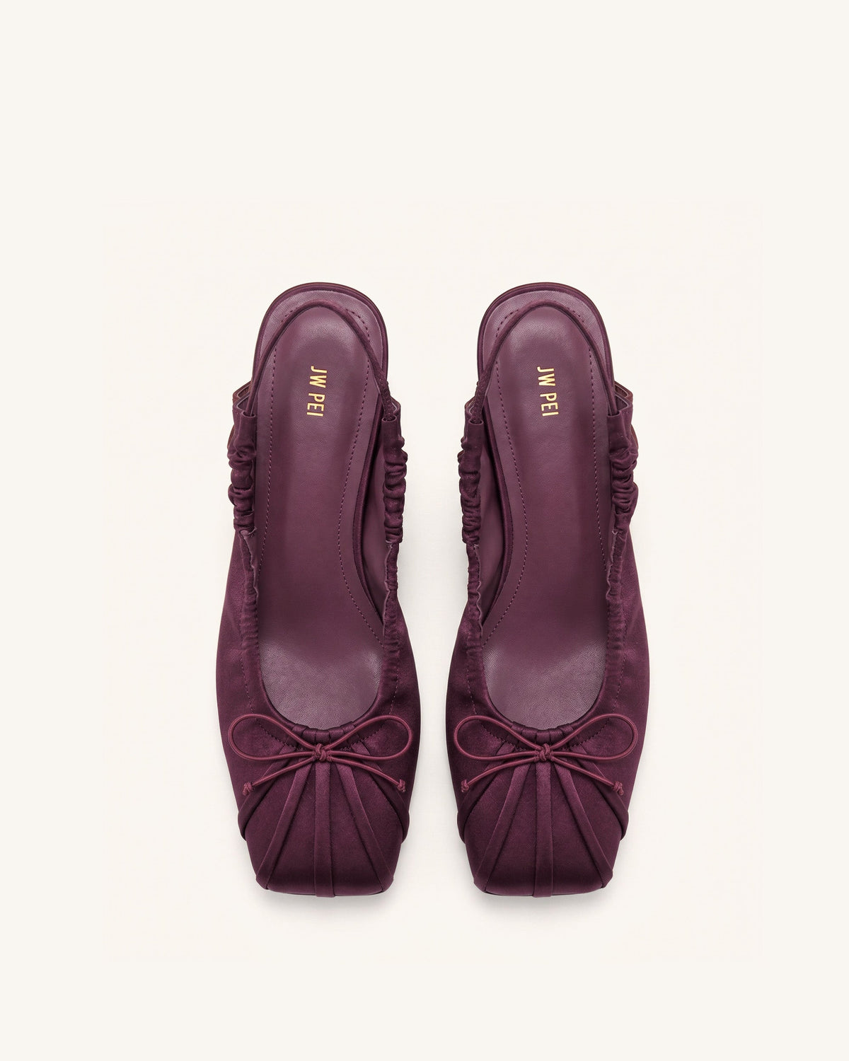 Solenne Satin Bow Ruched Slingback Pumps - Burgundy | JW PEI