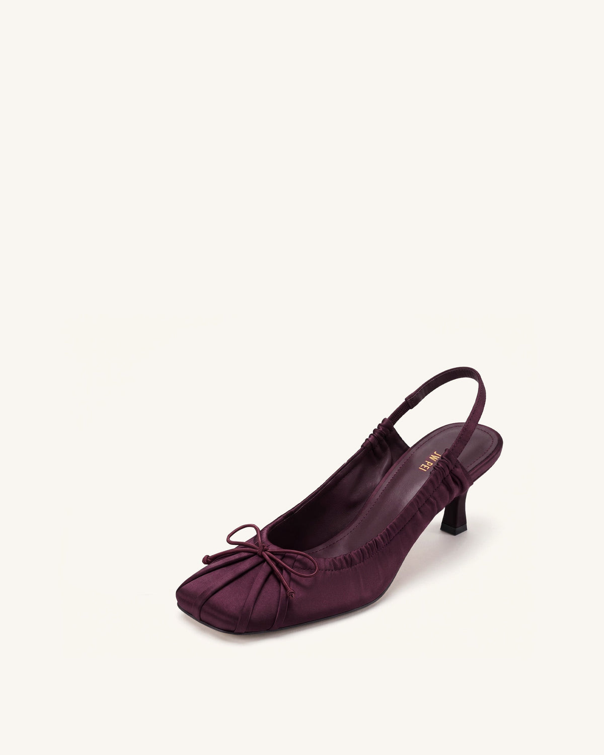 Solenne Satin Bow Ruched Slingback Pumps - Burgundy | JW PEI
