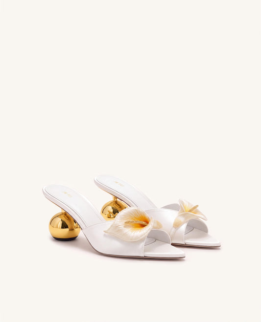 Bianca Calla Lily Sphere Heel Mules - White | JW PEI