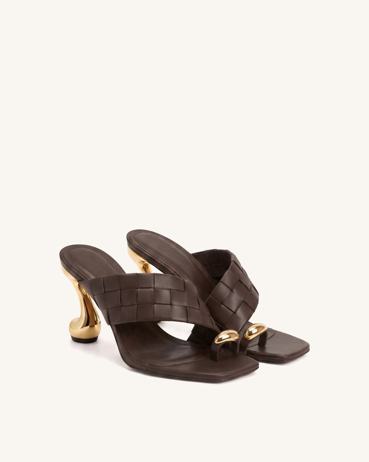 Noemi Square-Toe Woven Hardware Mules - Dark Brown | JW PEI