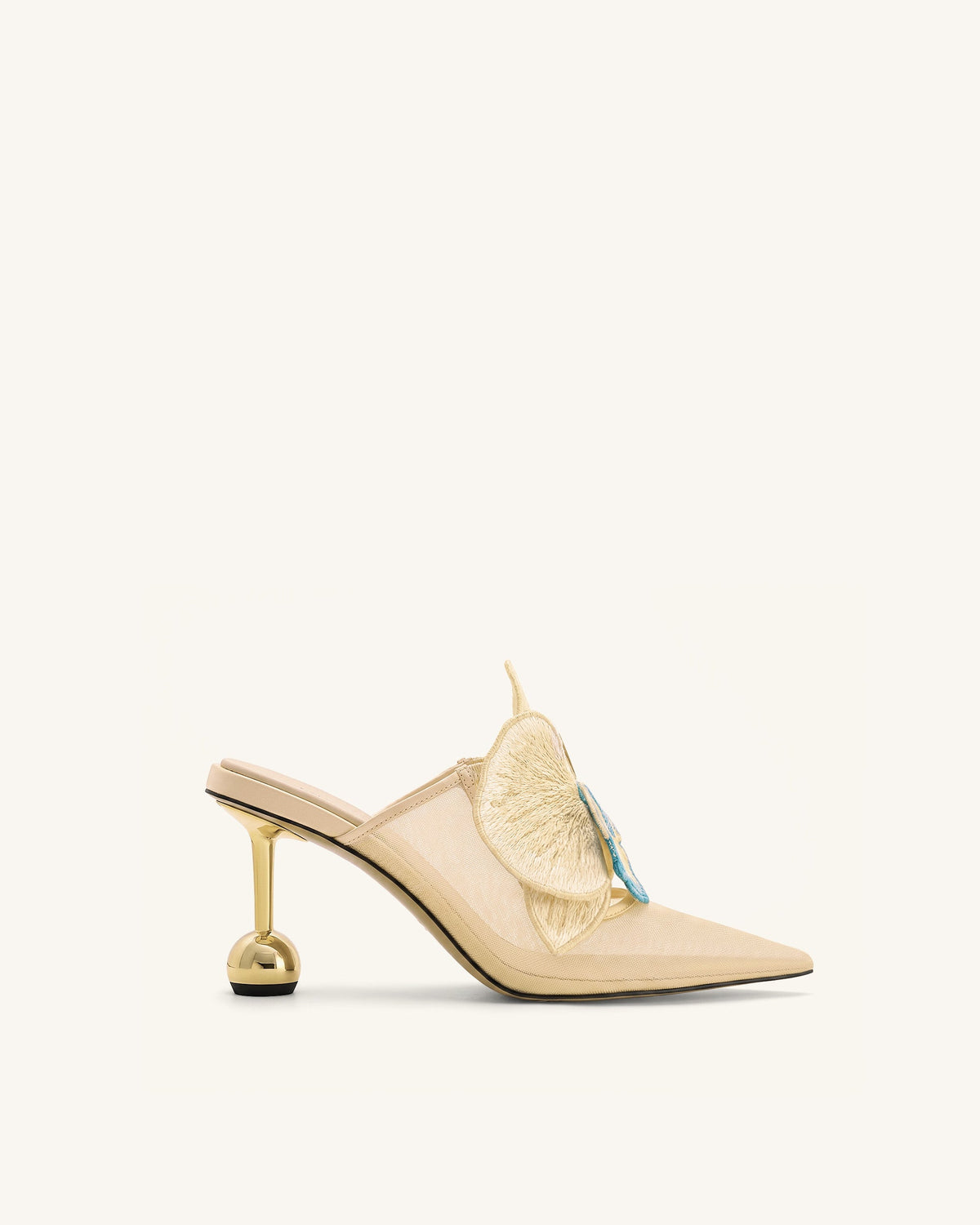 Sofia Orchid Sphere Heel Mules - Beige | JW PEI