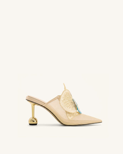 Sofia Orchid Sphere Heel Mules - Beige | JW PEI